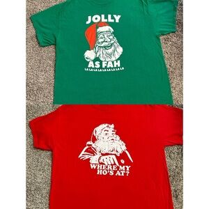 Source Unknown Jolly Santa Tees in Green and Red